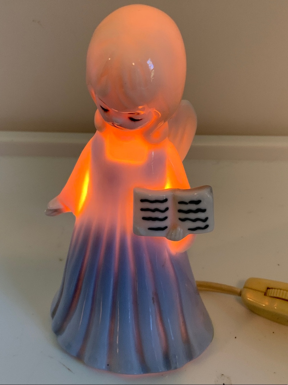 Porcelain Angel Night Lamp - Blue and White
